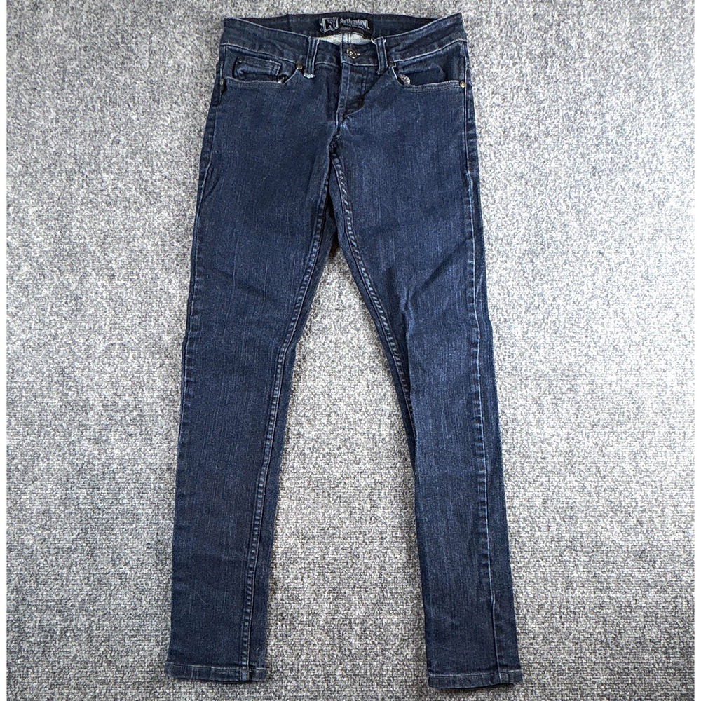Vintage Social Collision Skinny Jeans 26x32 Men Unisex Button Fly Goth Y2K